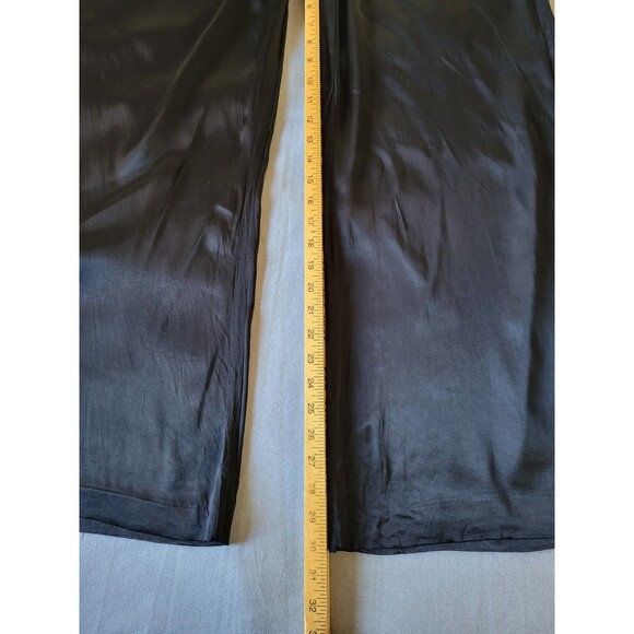 Zara Womens Pants Satin Black Wide Leg High Rise Elastic Waist Cocktail Size XL - Picture 5 of 9